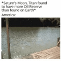 Trad: Lua de Saturno, Titan pode ter mais reserva de petróleo que a Terra. América: